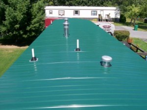 green metal roof on mobile home